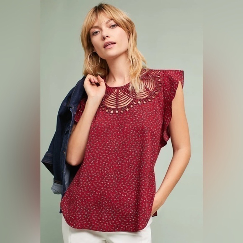 RANNA GILL // Anthropologie Markie Fluted Cutout Blouse, size XL, EUC